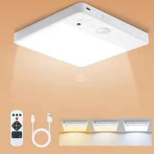 Motion Sensor Closet Light, 7000mAh Rechargeable Ceiling Light with Remote,3 Color Temperatures and Dimmable, Magnetic Mount LED Shower Light for Bathroom|Stairs| Hallway|Garage