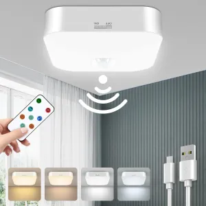 Motion Sensor Rechargeable Ceiling Light Indoor with Remote, Wireless Battery Operated Rechargeable Sensor Light for Closet, Garage, Hallway, 3000K-6000K Battery Powered Shower Lights