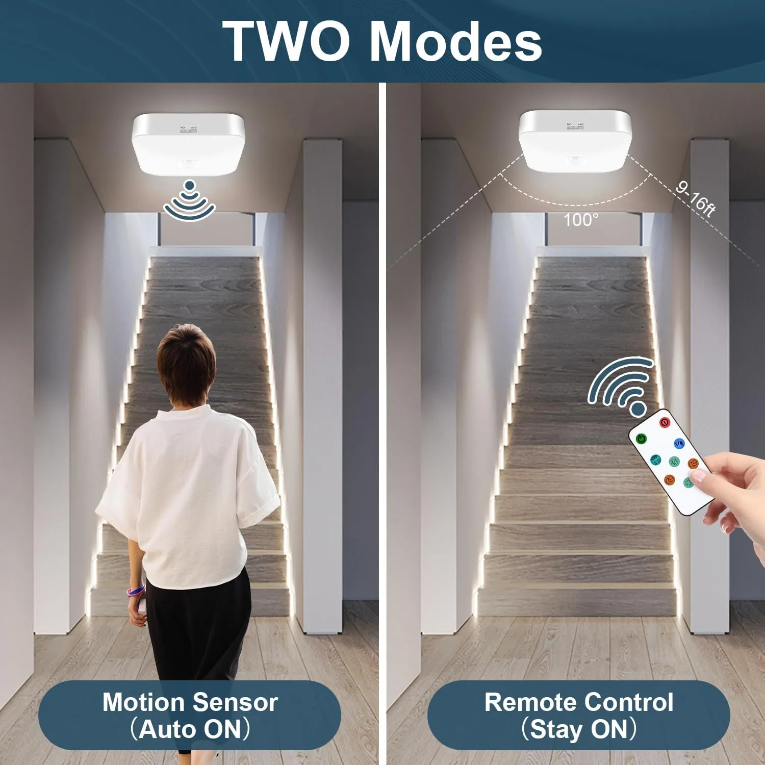 Motion Sensor Rechargeable Ceiling Light Indoor with Remote, Wireless Battery Operated Rechargeable Sensor Light for Closet, Garage, Hallway, 3000K-6000K Battery Powered Shower Lights