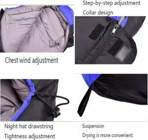 Mummy Camping Sleeping Bag, Outdoor Camping Warmth Adult Stitching Winter Thick Sleeping Bag,Blue