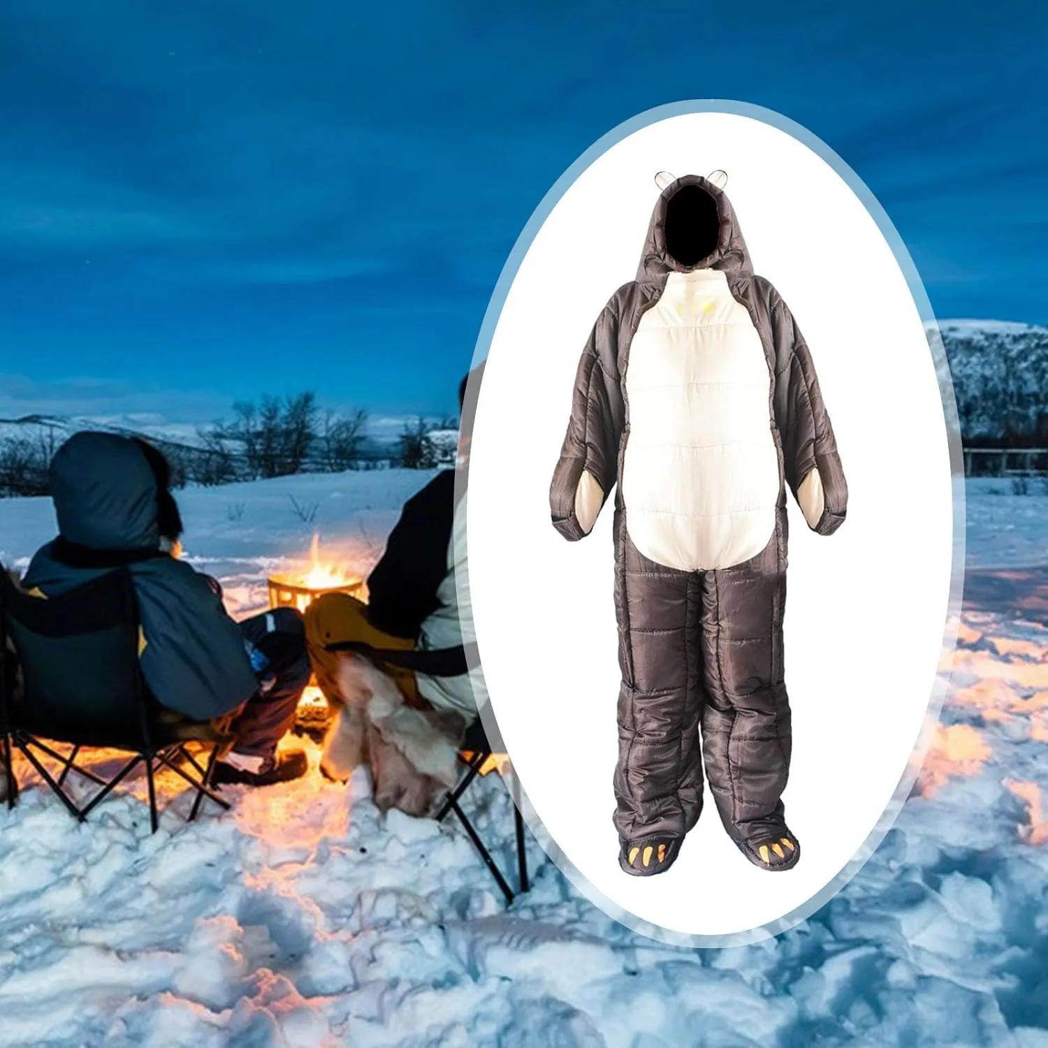 Mummy Sleeping Bag Bear Shaped Portable Windproof Winter Outdoor Camping Sleeping Bag for Outdoor Activities Indoor Hiking