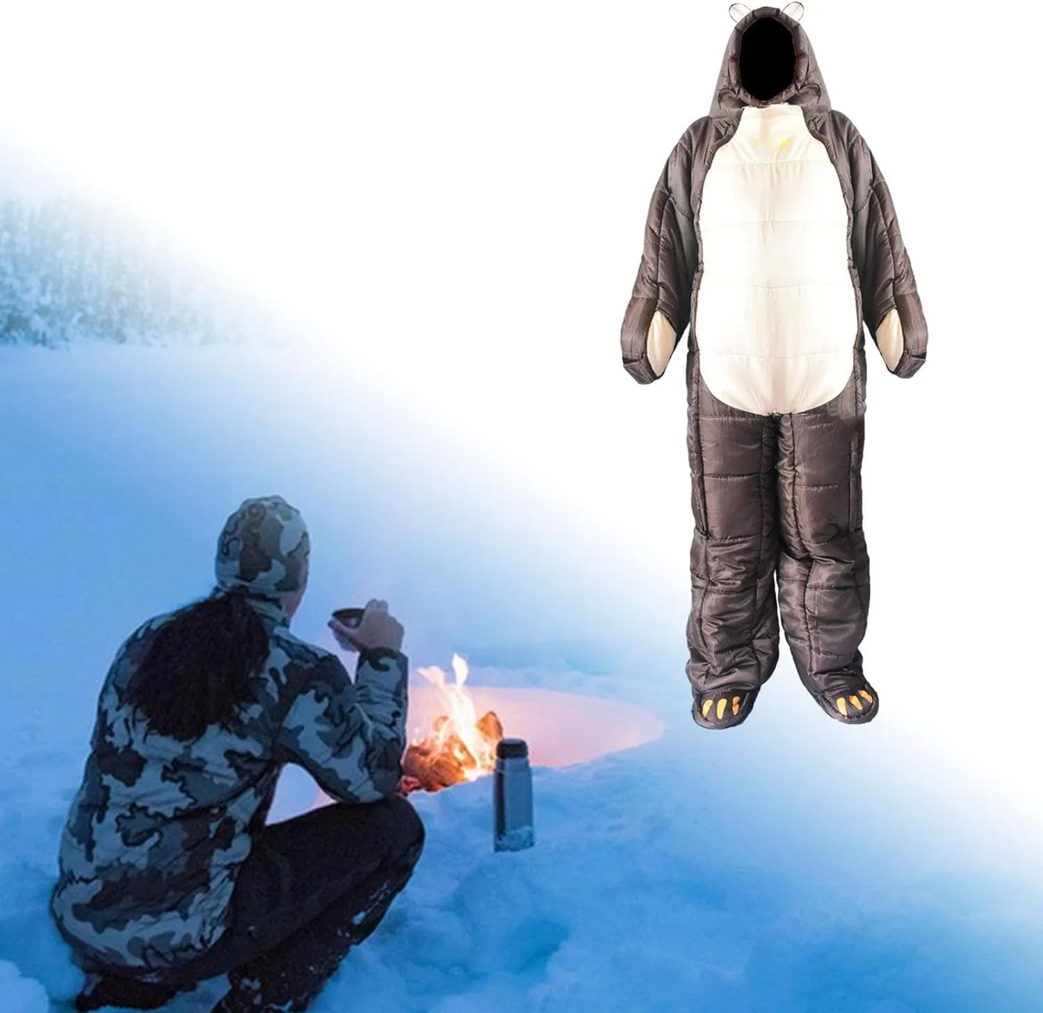 Mummy Sleeping Bag Bear Shaped Portable Windproof Winter Outdoor Camping Sleeping Bag for Outdoor Activities Indoor Hiking