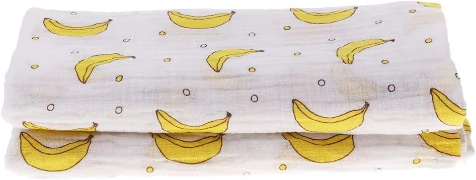 Muslin Swaddle Square Blankets Baby Receiving Blanket Wrap Swaddle Towel for Girl Shower Gift - Banana