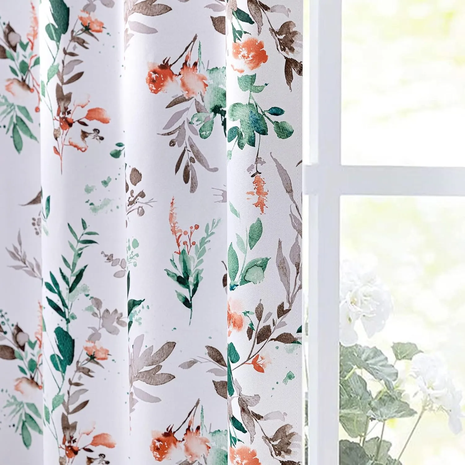 MYSKY HOME Fall Curtains for Living Room Darkening Curtains 84 Inch Long Floral Curtains Thermal Insulated Panels Light Blocking Grommet Autumn Drapes, 52" W x 84" L, 2 Panels, Orange