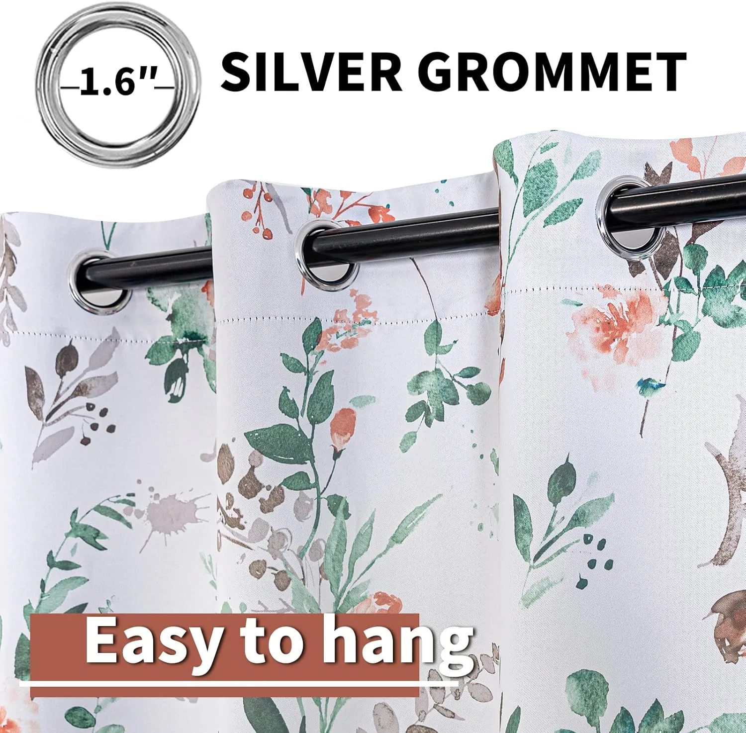 MYSKY HOME Fall Curtains for Living Room Darkening Curtains 84 Inch Long Floral Curtains Thermal Insulated Panels Light Blocking Grommet Autumn Drapes, 52" W x 84" L, 2 Panels, Orange