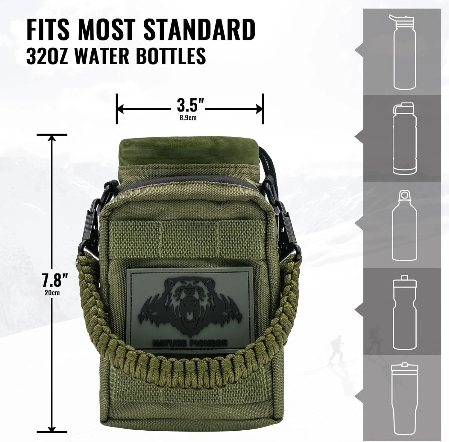 NATURE PIONEOR 32 64 128oz Tactical Water Bottle Pouch, Multi-Function Tactical Water Bottle Bag with Adjustable Shoulder Strap, Half/One Gallon Molle Strap Carrier Holder