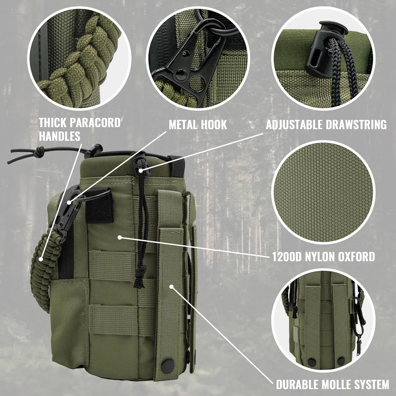NATURE PIONEOR 32 64 128oz Tactical Water Bottle Pouch, Multi-Function Tactical Water Bottle Bag with Adjustable Shoulder Strap, Half/One Gallon Molle Strap Carrier Holder