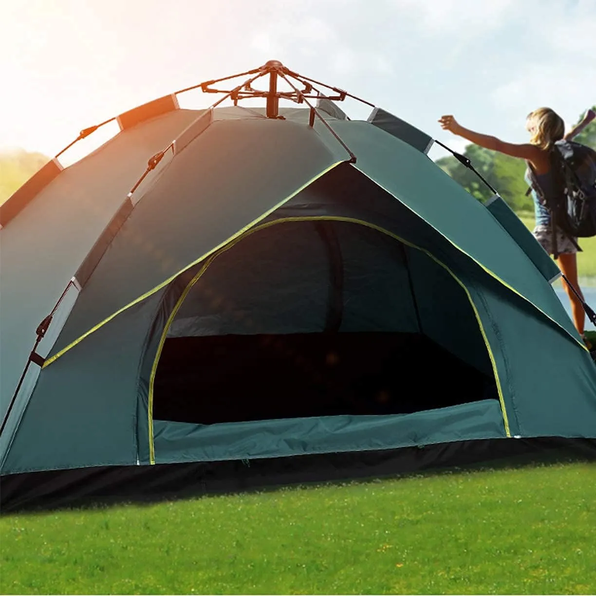NIEH Automatic Pop Up Tent Family Camping Tent 2-3-4 Person Portable Tent Spring Type Fast Open Waterproof Windproof for Camping Hiking Mountaineering