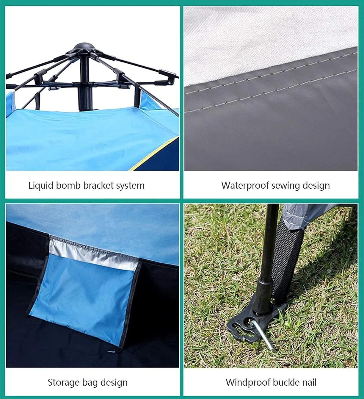 NIEH Automatic Pop Up Tent Family Camping Tent 2-3-4 Person Portable Tent Spring Type Fast Open Waterproof Windproof for Camping Hiking Mountaineering