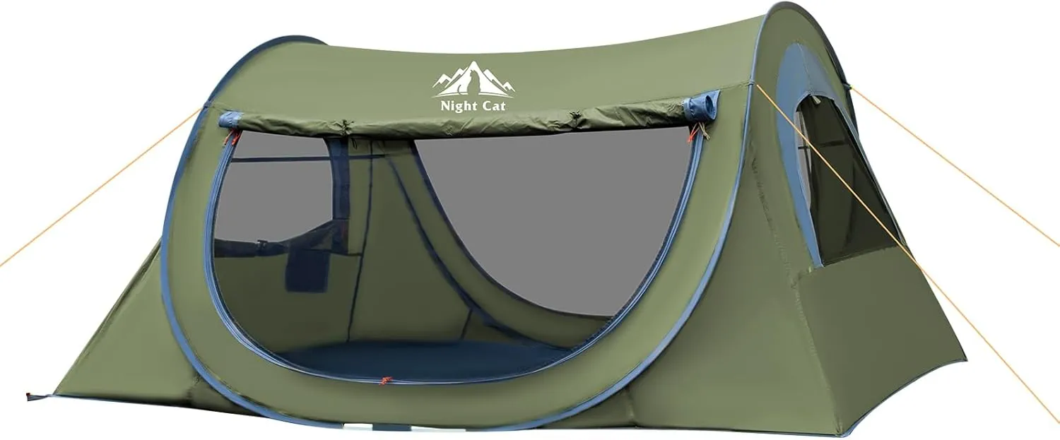 Night Cat Pop Up Tent: 2 Person Camping Tent Waterproof Instant Easy Setup Tunnel Tent for Adults Foldable Outdoor