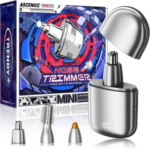 Nose Hair Trimmer for Men Women, 2025 Professional Painless Alloy Rechargeable Eyebrow&Nose Hair Trimmer, IPX7 Waterproof, Portable Travel Size Nose Trimmer, Detachable Head, Easy to Clean