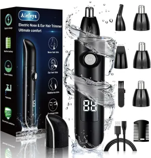 Nose Trimmer for Men & Women, Professional Eyebrow & Facial Hair Remover, IPX7 Waterproof, USB Rechargeable, Easy Cleaning, All-in-ONE