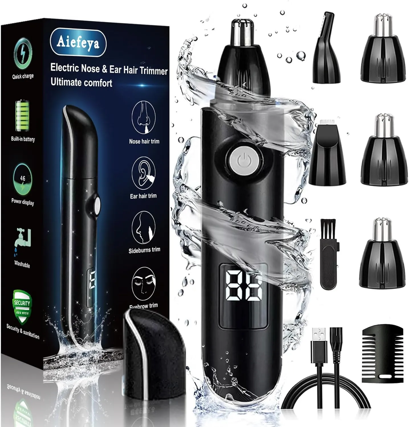 Nose Trimmer for Men & Women, Professional Eyebrow & Facial Hair Remover, IPX7 Waterproof, USB Rechargeable, Easy Cleaning, All-in-ONE