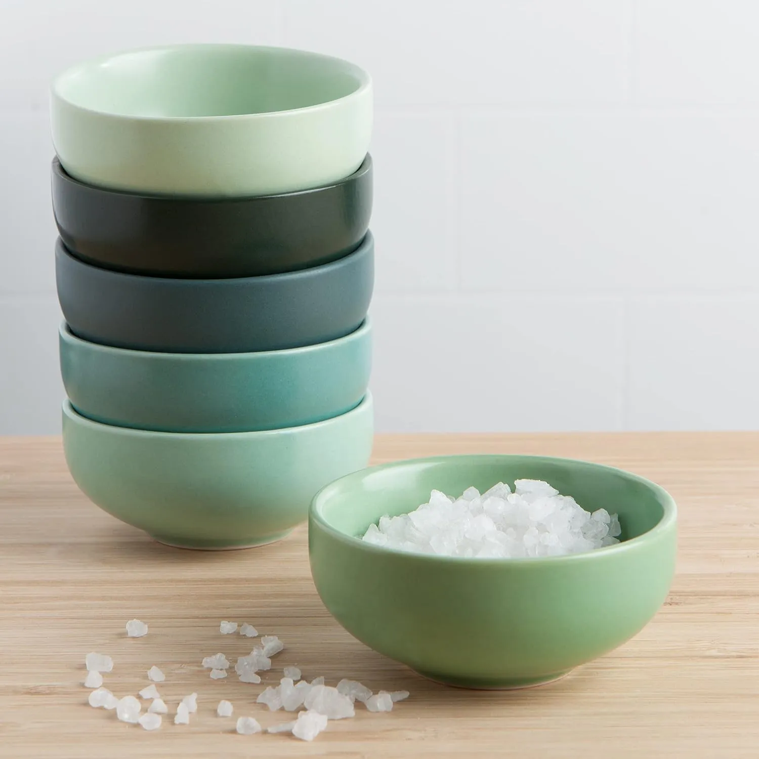 Now Designs Leaf Ceramic Pinch Bowl Set, Mini Bowls for Dipping and Seasoning-Soy Sauce Dish, Set of 6, 2 oz