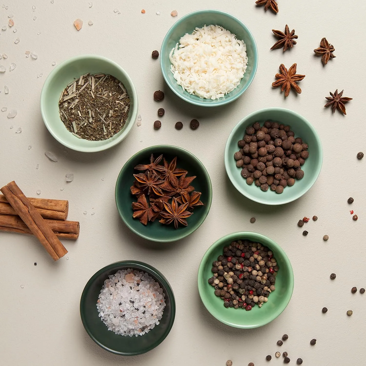 Now Designs Leaf Ceramic Pinch Bowl Set, Mini Bowls for Dipping and Seasoning-Soy Sauce Dish, Set of 6, 2 oz