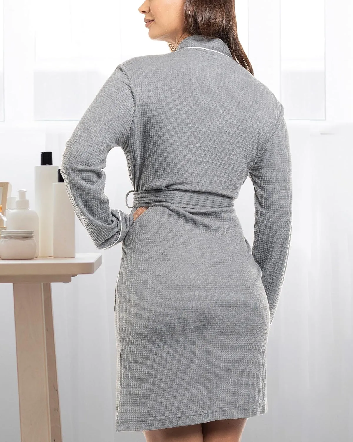 NY Threads Women's Robe Soft Knit Waffle Bathrobe Lightweight Knee-Length Loungewear