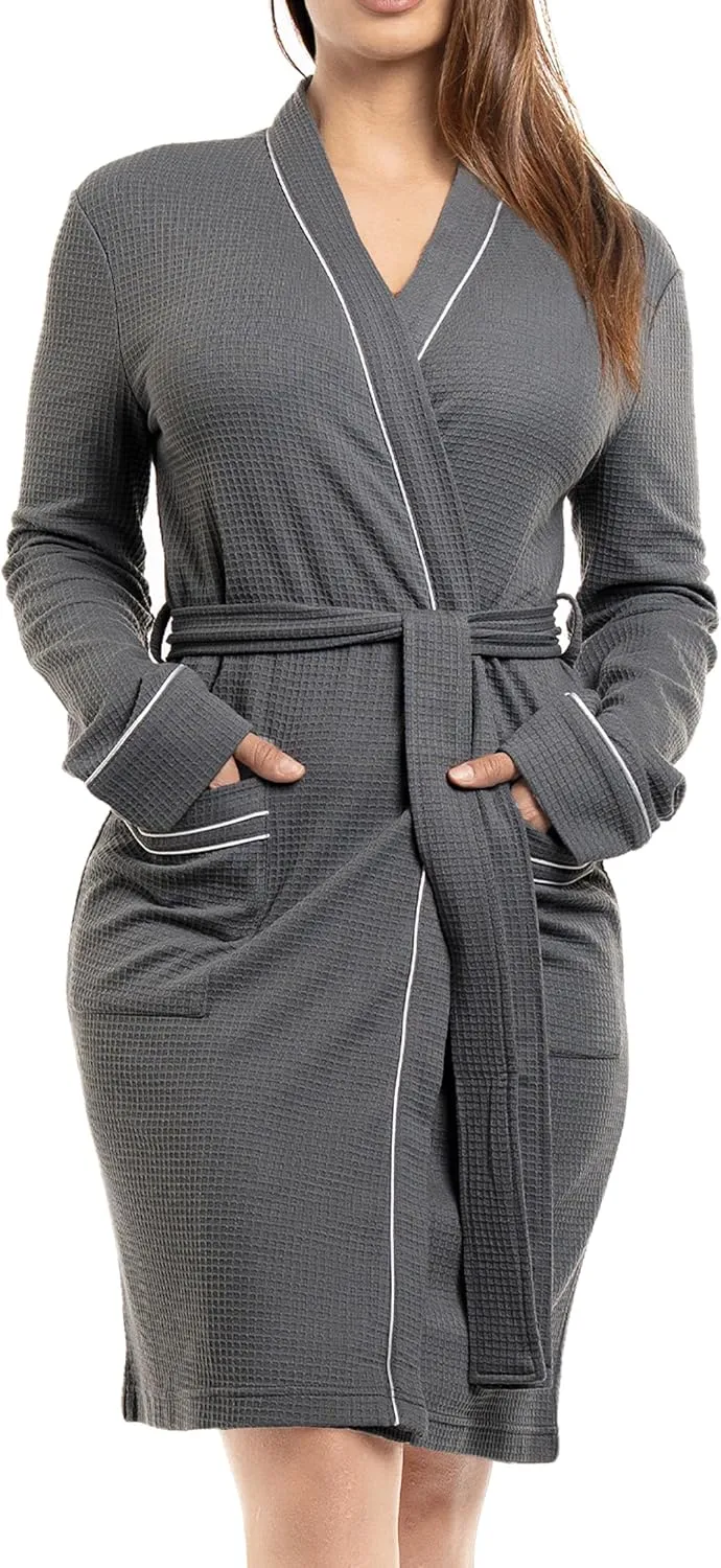 NY Threads Women's Robe Soft Knit Waffle Bathrobe Lightweight Knee-Length Loungewear