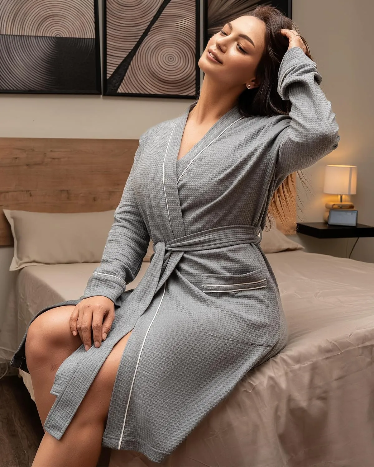 NY Threads Women's Robe Soft Knit Waffle Bathrobe Lightweight Knee-Length Loungewear