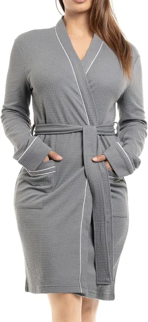 NY Threads Women's Robe Soft Knit Waffle Bathrobe Lightweight Knee-Length Loungewear