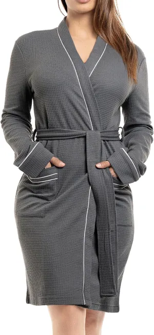 NY Threads Women's Robe Soft Knit Waffle Bathrobe Lightweight Knee-Length Loungewear