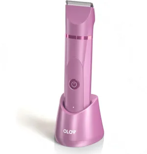 OLOV Electric Body Hair Trimmer - Groin Trimmer for Men - Bikini Trimmer Women - Wet/Dry Shaver Groomer, Replaceable Ceramic Blade Heads, USB Recharge Dock, Waterproof Hygiene Razor, Pink