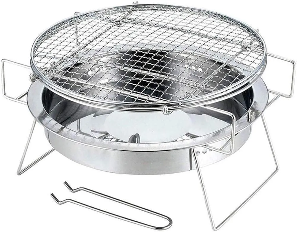Outdoor Stainless Steel Grill Portable Barbecue Grid Mini Round Charcoal Folding BBQ Camping Picnic Tool