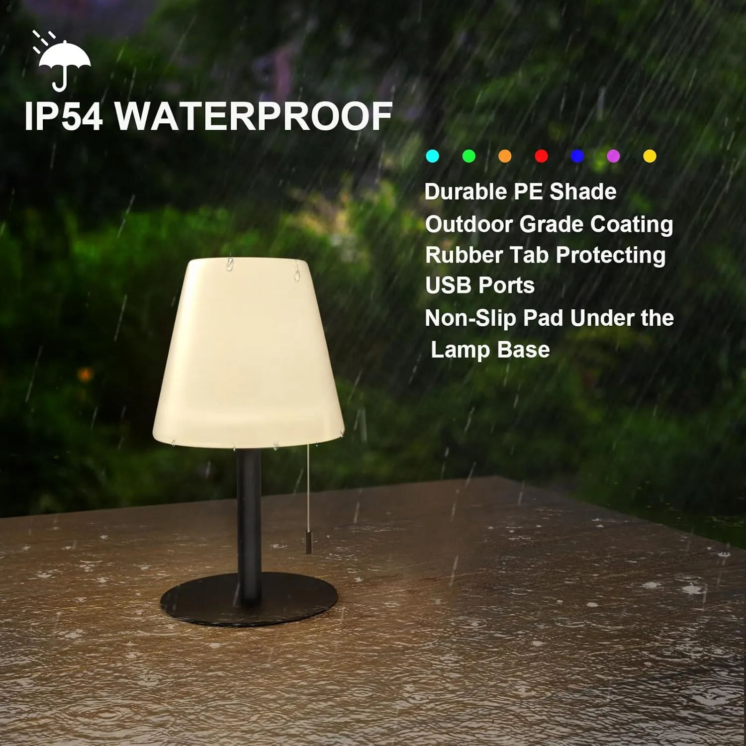 Outdoor Table Lamp/Portable LED Cordless Lamp/Rechargeable Battery lamp/ 2- Level Brightness/2 Lighting Modes/IP44 Waterproof/Metal Light Post and Base/PE Shade /Bedroom Dinning Camping Patio Shower