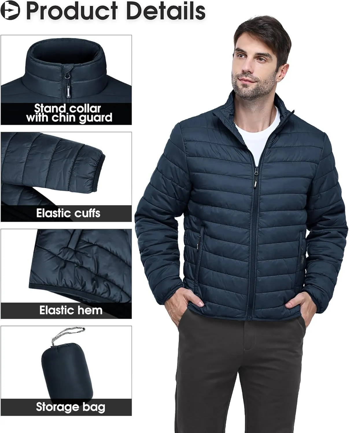 Outdoor Ventures Men's Lightweight Packable Puffer Winter Jacket Insulated Puffy Coat for Snow Ski Hiking Travel