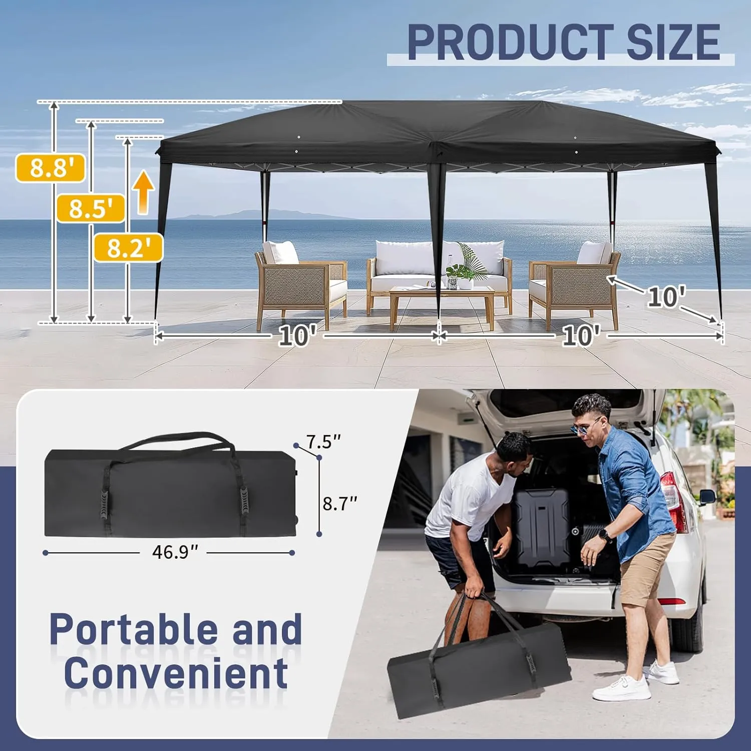 Outvita Canopy Tent Pop Up 10x20 ft, Patented Center Lock One Push Instant Outdoor Sun Shelter with Carry Bag for Party Wedding Graduation Event Commercial Trade