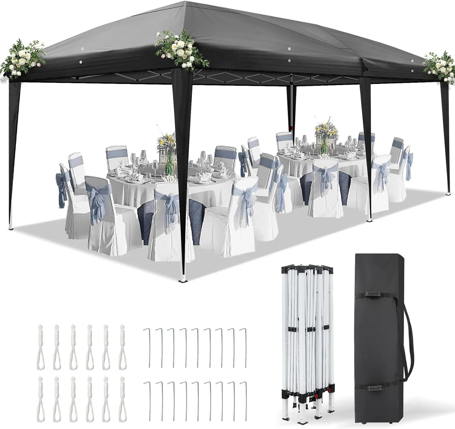 Outvita Canopy Tent Pop Up 10x20 ft, Patented Center Lock One Push Instant Outdoor Sun Shelter with Carry Bag for Party Wedding Graduation Event Commercial Trade
