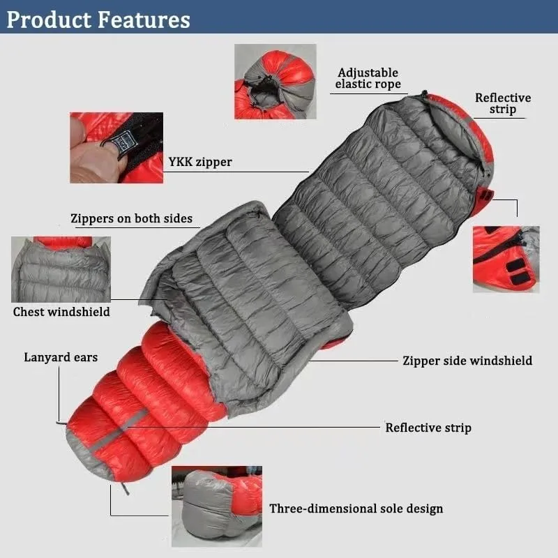 Oversized Mummy Goose Down Sleeping Bag Winter Down Sleeping Bag is Very Warm, Suitable for Camping and Hiking
