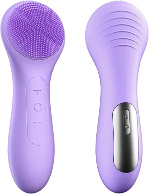 OWLMATE Facial Cleansing Brush, Electric Face Scrubber for Men & Women Waterproof Rechargeable Sonic Vibrating Soft Silicone Face Cleanser Brush for Deep Cleansing, Exfoliating, Massaging (Purple)
