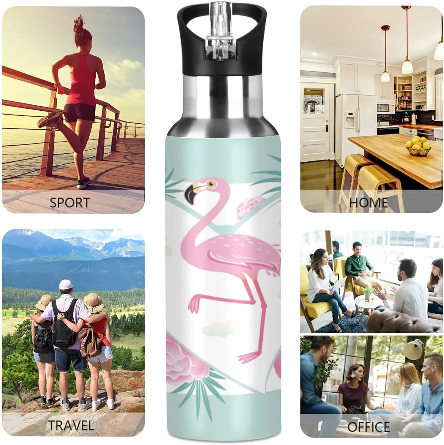 Oyihfvs Sports Stainless Steel Water Bottle 20 Oz, with Straw Lid Vacuum Insulated Leakproof Water Thermo Flask, Great for Fitness Outdoor