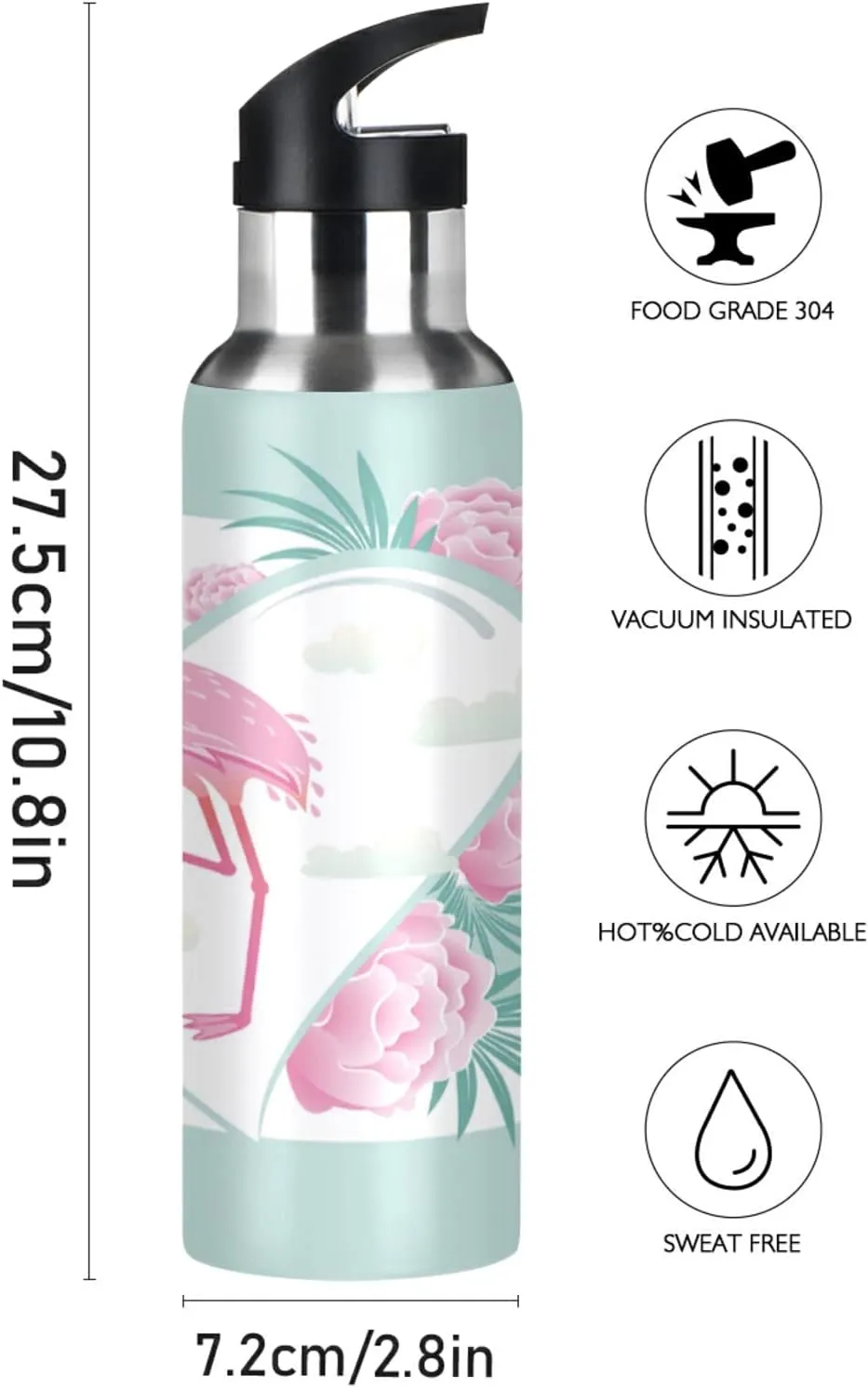 Oyihfvs Sports Stainless Steel Water Bottle 20 Oz, with Straw Lid Vacuum Insulated Leakproof Water Thermo Flask, Great for Fitness Outdoor