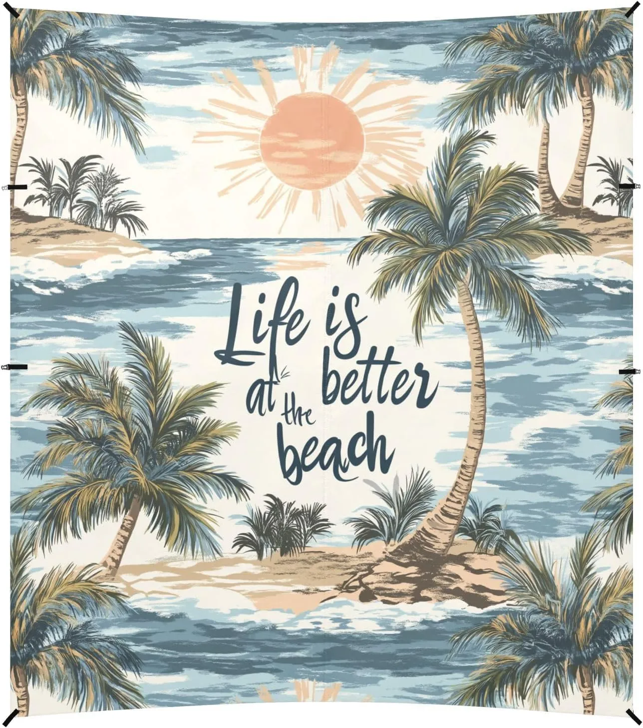 Palm Tree Life is Better Beach Cabana UPF50  Waterproof Large Portable Sun Shelter with Sand Shovel for Camping, Picnics, Backyard