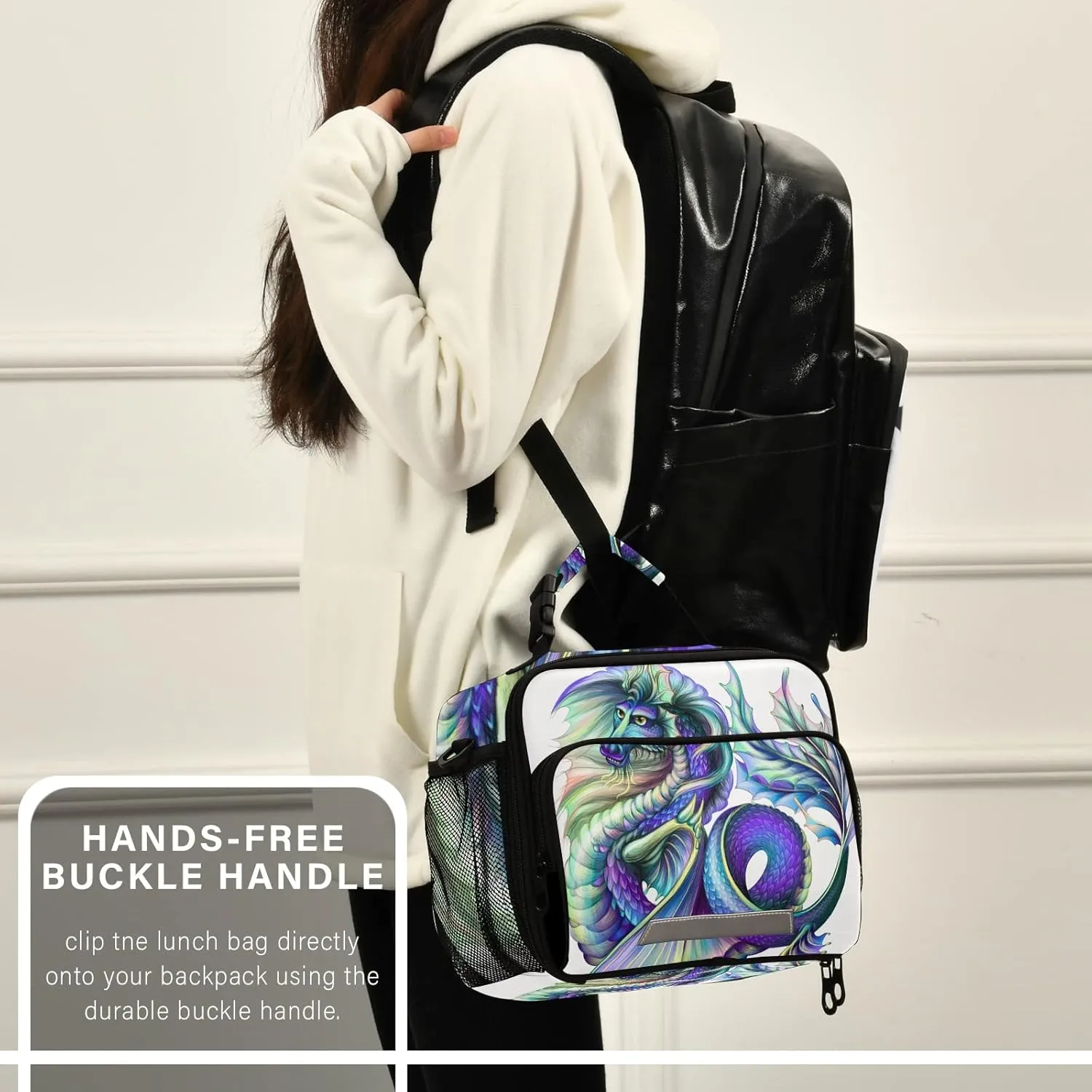 panksolu Chinese Dragon Lunch Bag, Insulated Lunch Box with Adjustable Shoulder Strap Cooler Tote Bag for Men Women Kids Teens