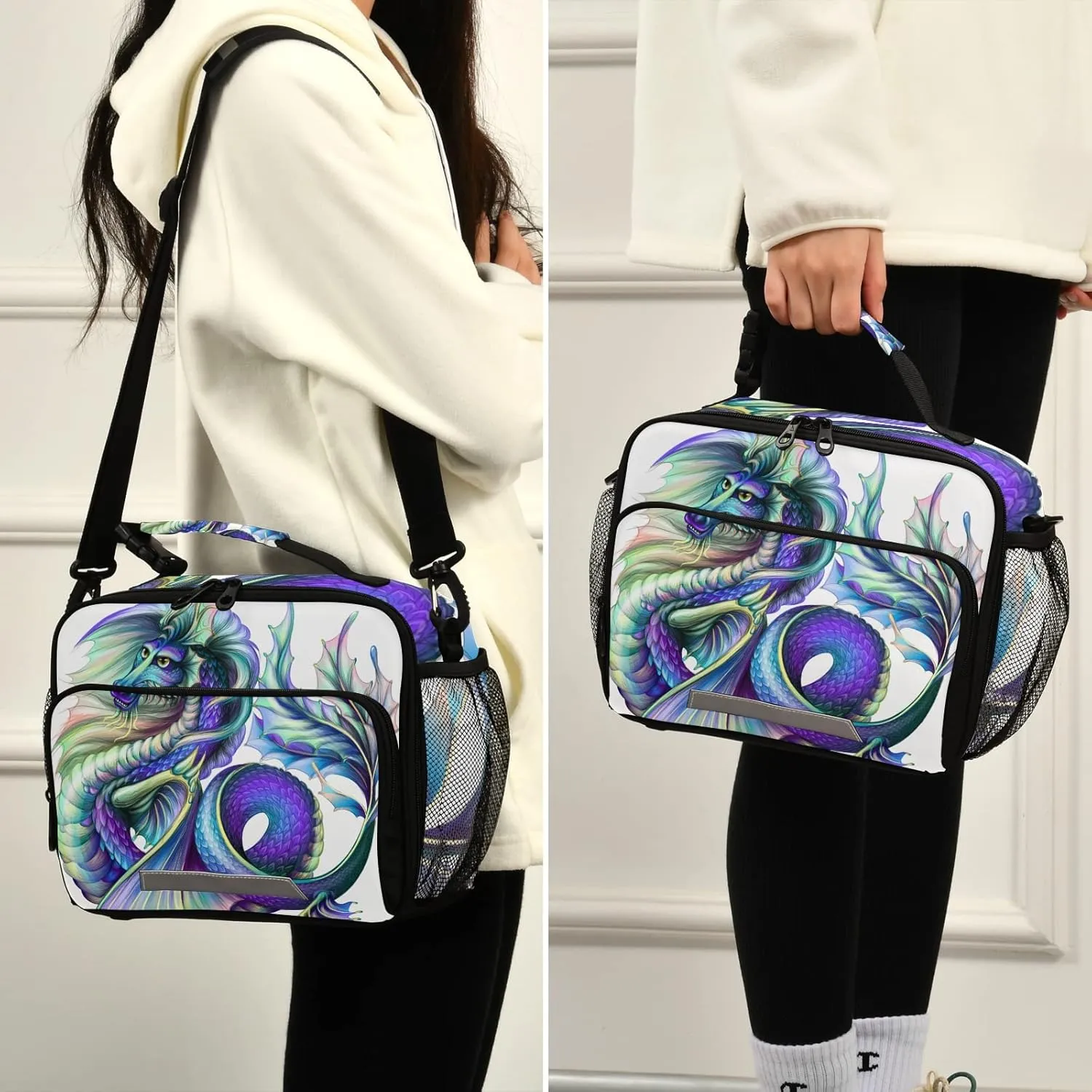 panksolu Chinese Dragon Lunch Bag, Insulated Lunch Box with Adjustable Shoulder Strap Cooler Tote Bag for Men Women Kids Teens