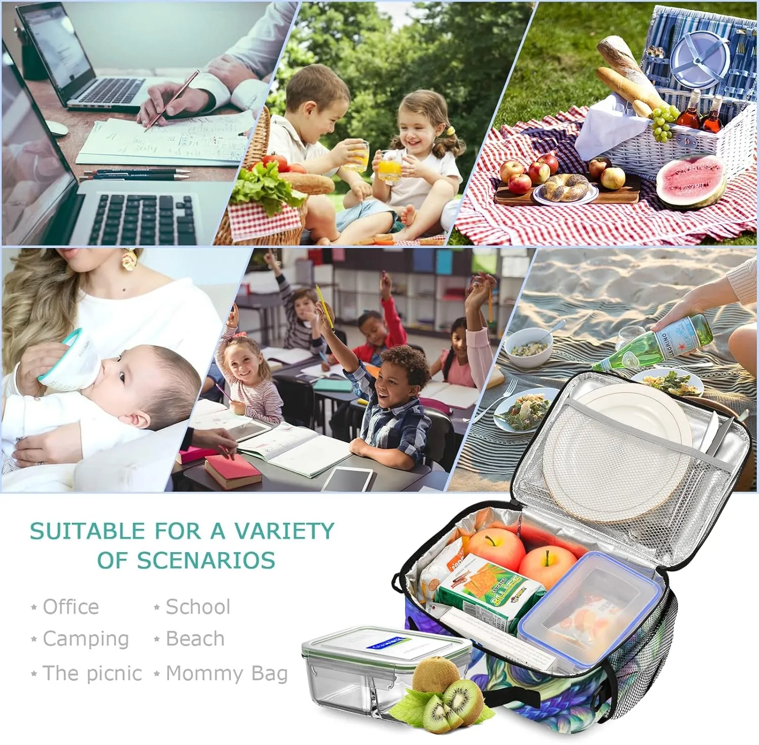panksolu Chinese Dragon Lunch Bag, Insulated Lunch Box with Adjustable Shoulder Strap Cooler Tote Bag for Men Women Kids Teens