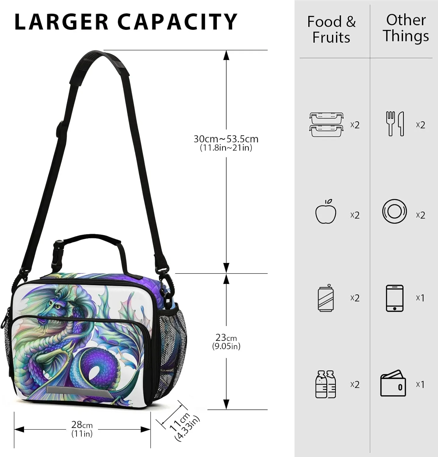 panksolu Chinese Dragon Lunch Bag, Insulated Lunch Box with Adjustable Shoulder Strap Cooler Tote Bag for Men Women Kids Teens