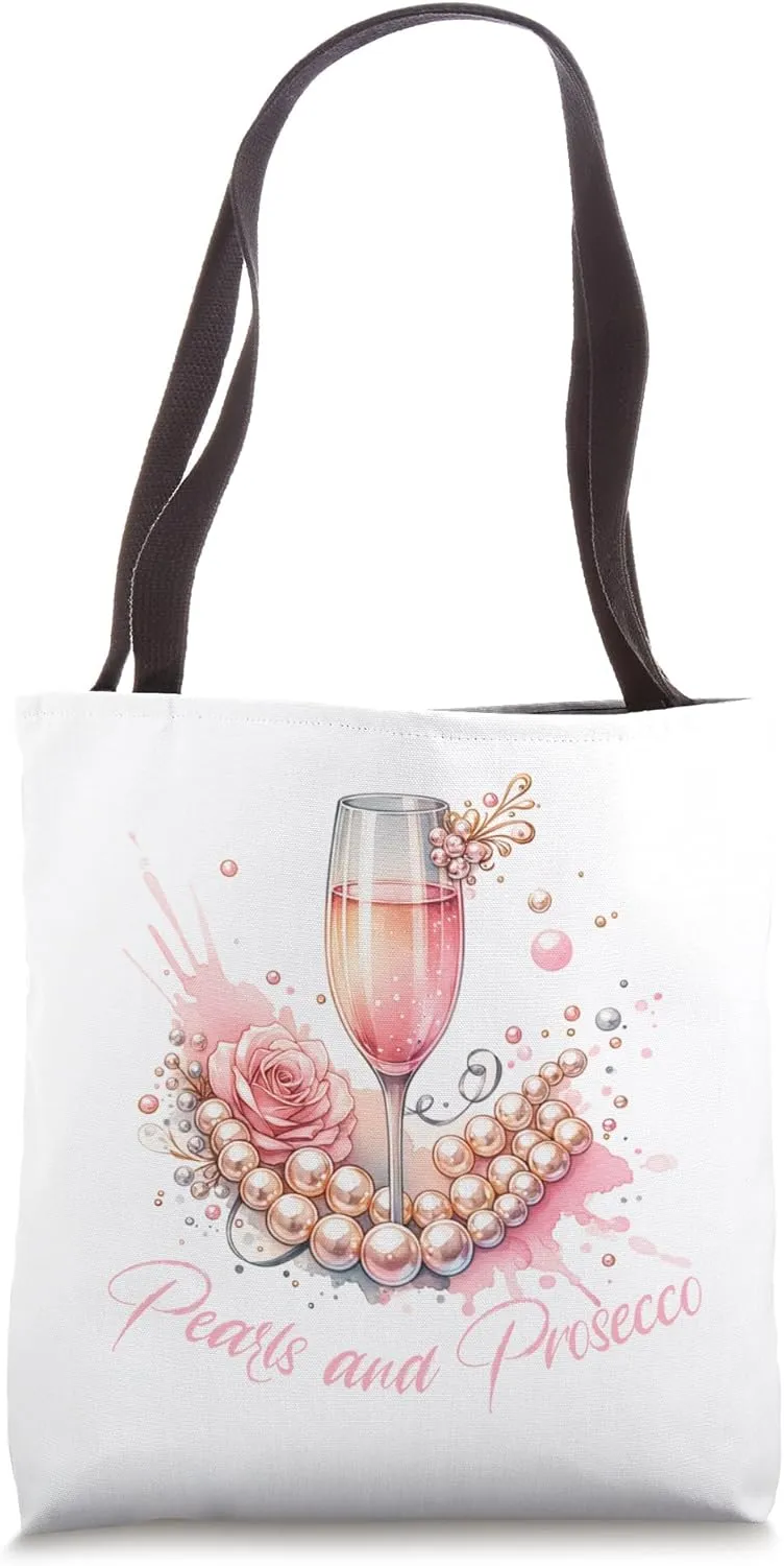 Pearls and Prosecco Bridal Shower Bachelorette Wedding Tote Bag