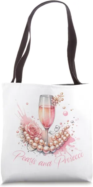 Pearls and Prosecco Bridal Shower Bachelorette Wedding Tote Bag