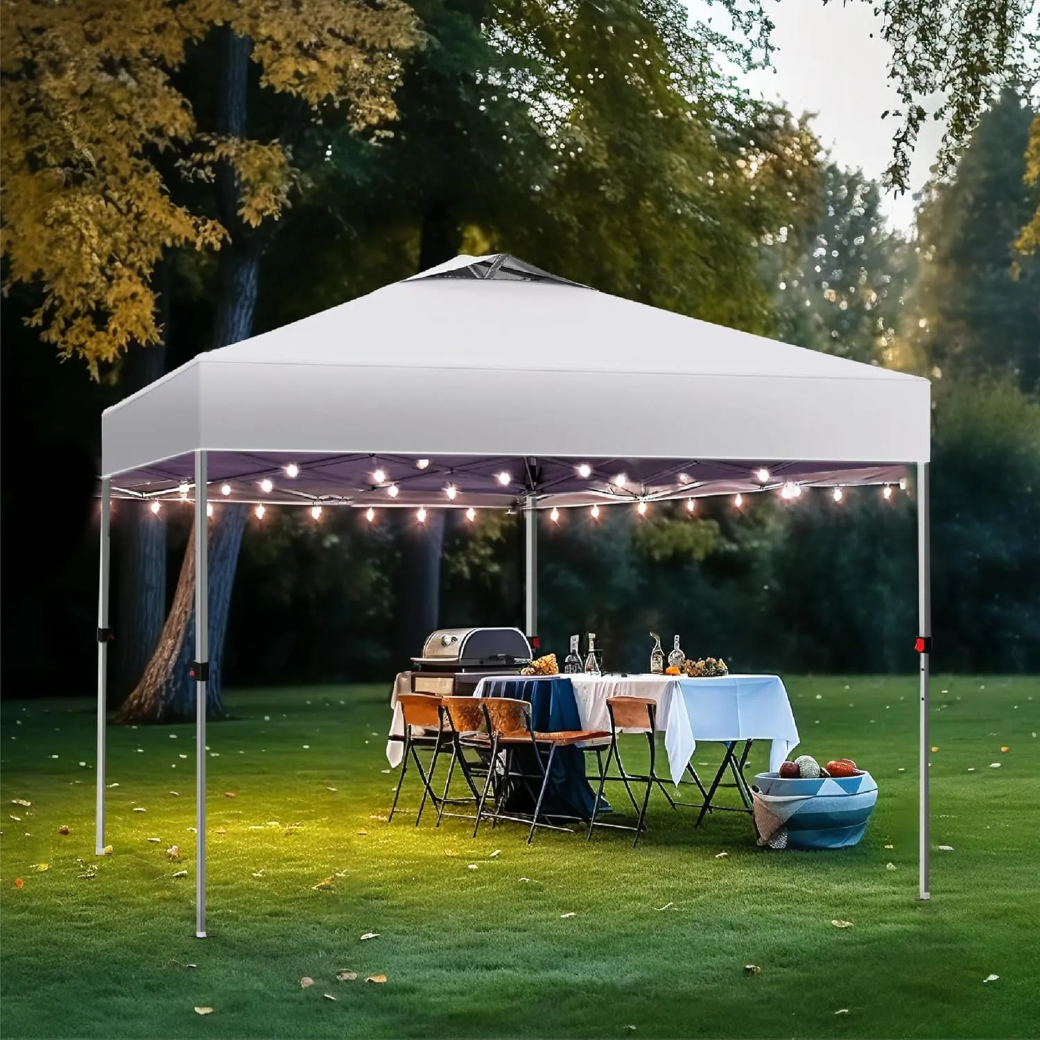 PHI VILLA Pop-up Canopy 10x10 Patio Tent Instant Gazebo Canopy with Wheeled Bag, Portable Lightweight Folding w/Adjustable Height,White