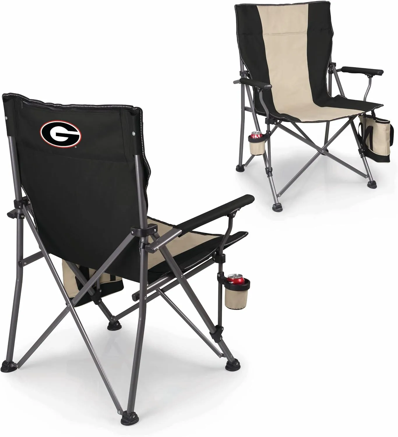 PICNIC TIME NCAA Big Bear XXL Camp Chair with Cooler, Heavy Duty Beach Chair, 500 lb Capacity Camping Chair with Carry Bag, (Black)