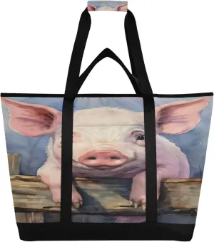 Pig Reusable Insulated Cooler Bag with Ice Pack Compartment - Large 47L Waterproof Thermal Grocery Tote for Picnic Beach Camping Lunch Storage