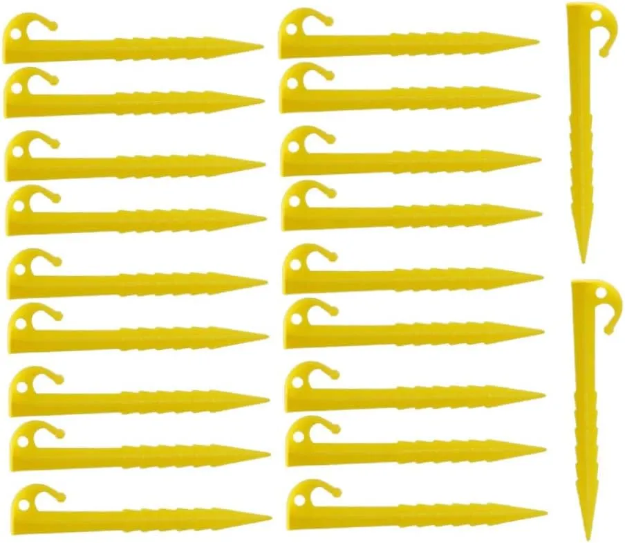 Plastic Tent Pegs Heavy Duty Canopy Tarp Stakes Awning Accessories 20PCS Yellow,Camping Essentials