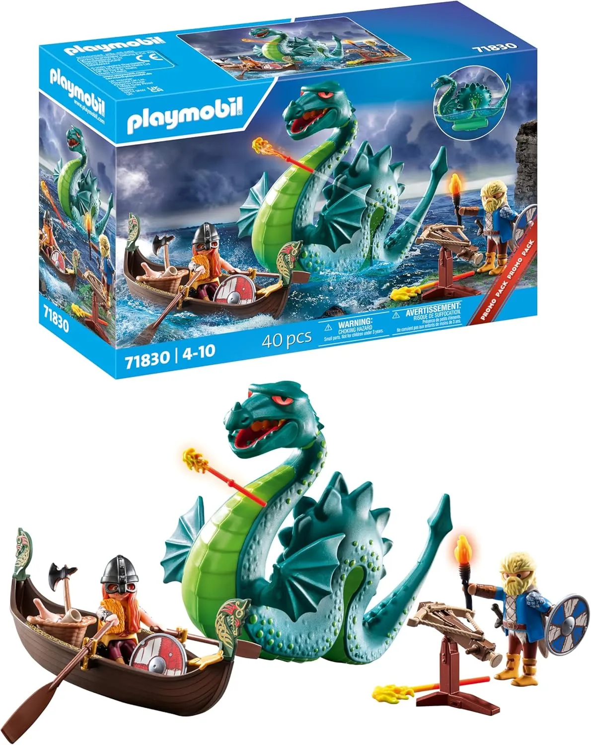 PLAYMOBIL | Viking with Sea Monster | Educational Toy from 4 Years | Imaginative Play Set | Dragon & Drakkar Figure | Stimulates Creativity | 71830