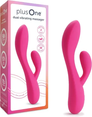 plusOne Dual Rabbit Vibrator Personal Massager, 10 Vibration Settings, Body-Safe Silicone, Waterproof, USB Rechargeable, for Women and Men