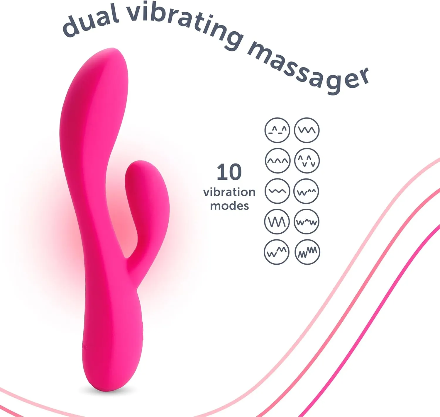 plusOne Dual Rabbit Vibrator Personal Massager, 10 Vibration Settings, Body-Safe Silicone, Waterproof, USB Rechargeable, for Women and Men