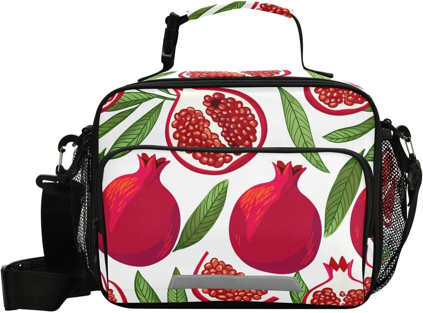 Pomegranate Leaves Fruit White Lunch Bag for Kids Insulated Lunch Tote Bags with Detachable Shoulder Strap Lunch Box for Boys Girls School