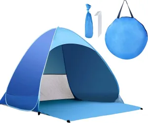 Pop Up Beach Tent –for 2-3 Person UPF 50  UV Sun Protection Beach Shade Beach Tent Pop Up Sun Shelter with Carry Bag and Tent Stakes for Beach, Park, Camping (Large)